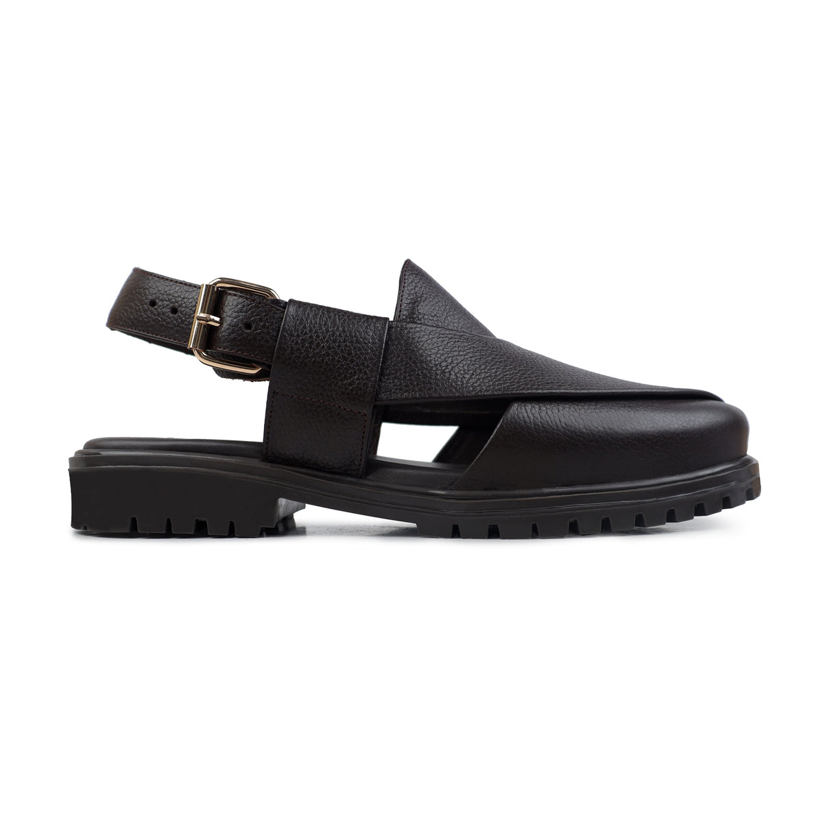 Nexar - Men's Dark Brown Pebble Grain Leather Sandal