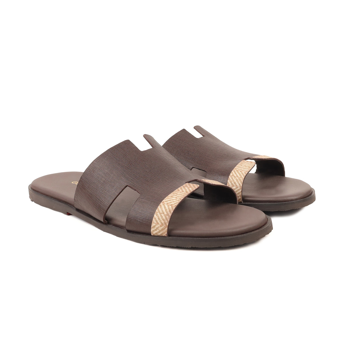 Cameron PRINTED - Men's Dark Brown Calf Leather Slippers