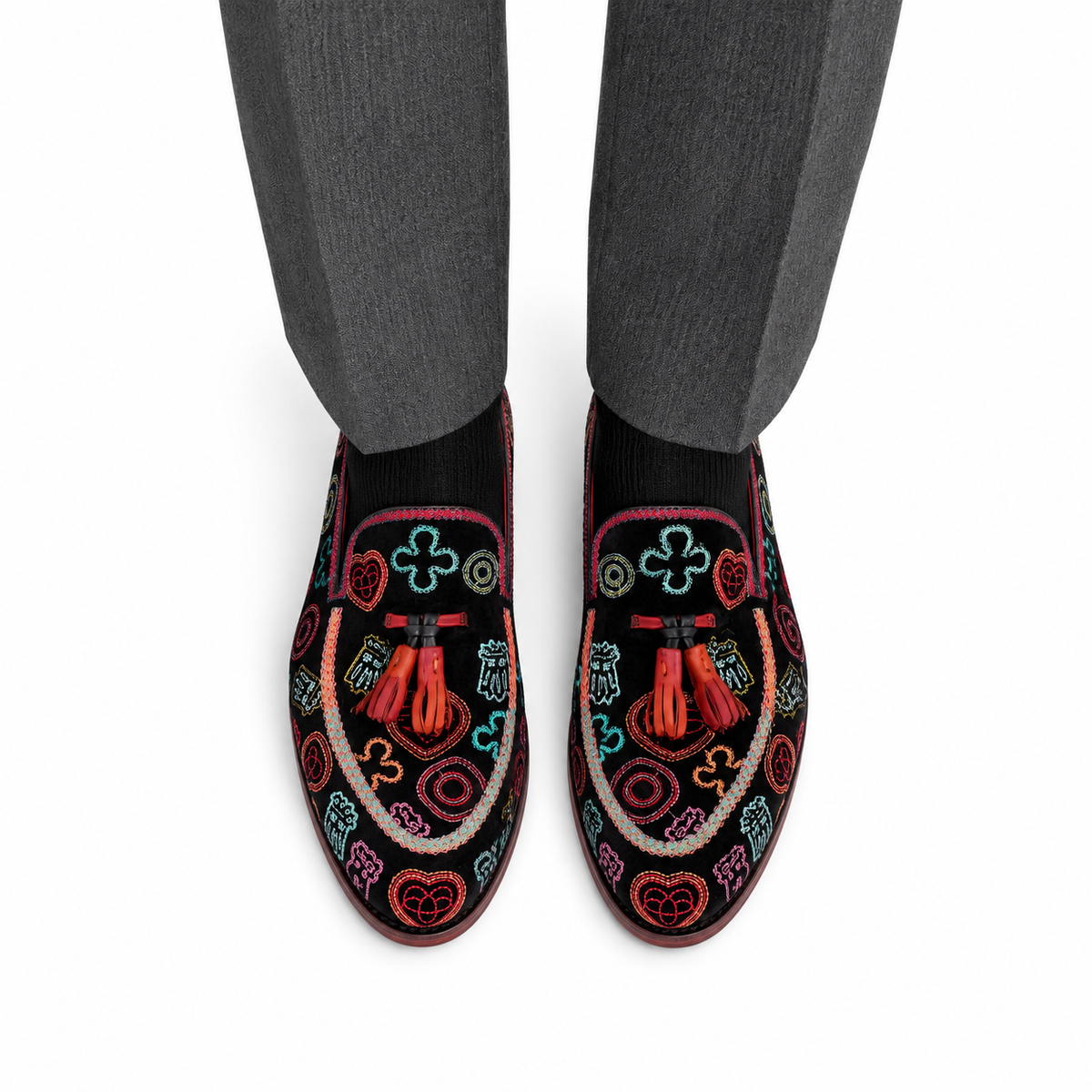 Clifford - Men's Black Suede Embroidery Goodyear Welted Bespoke Loafer