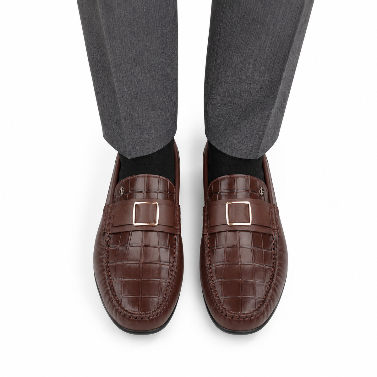 Jamie - Men's Light Brown Crocodile Textured & Calf Leather Driver
