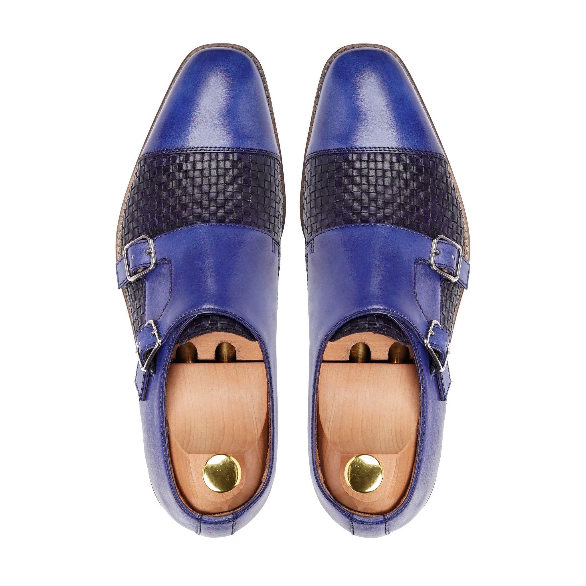 Alingsas - Men's Blue Hand Woven Calf Leather Double Monkstrap