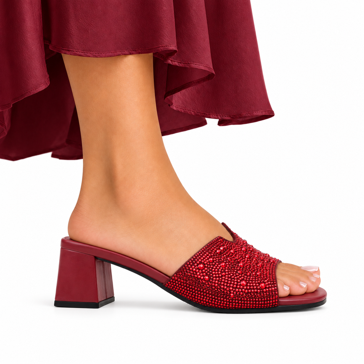 Isabel - Women's Red Hand Set Crystals 50mm Heels