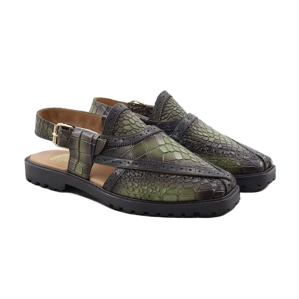 Charleroi - Men's Burnished Olive Green Calf Leather Sandal