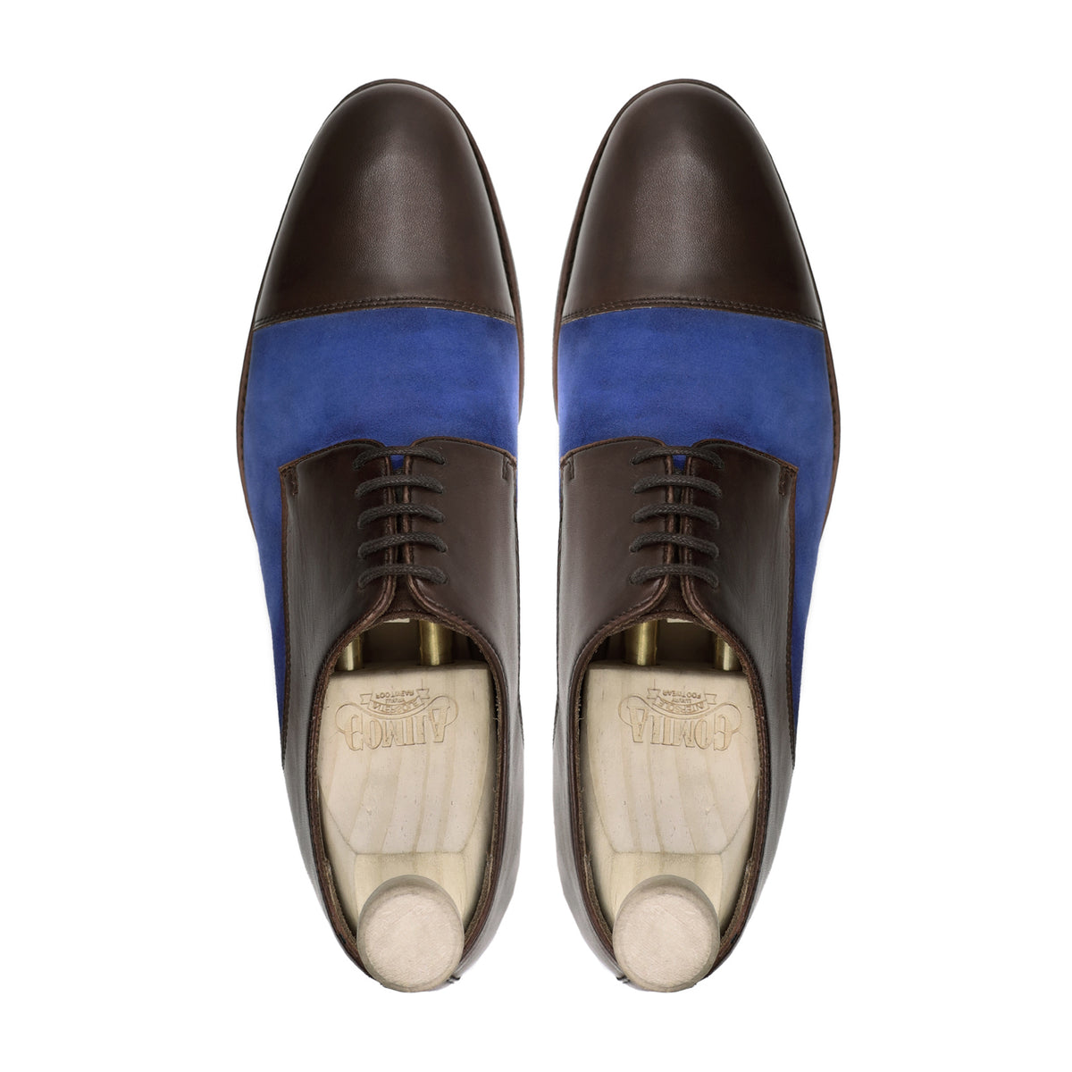 Rusal - Men's Dark Brown Calf and Light Blue Kid Suede Derby Shoe