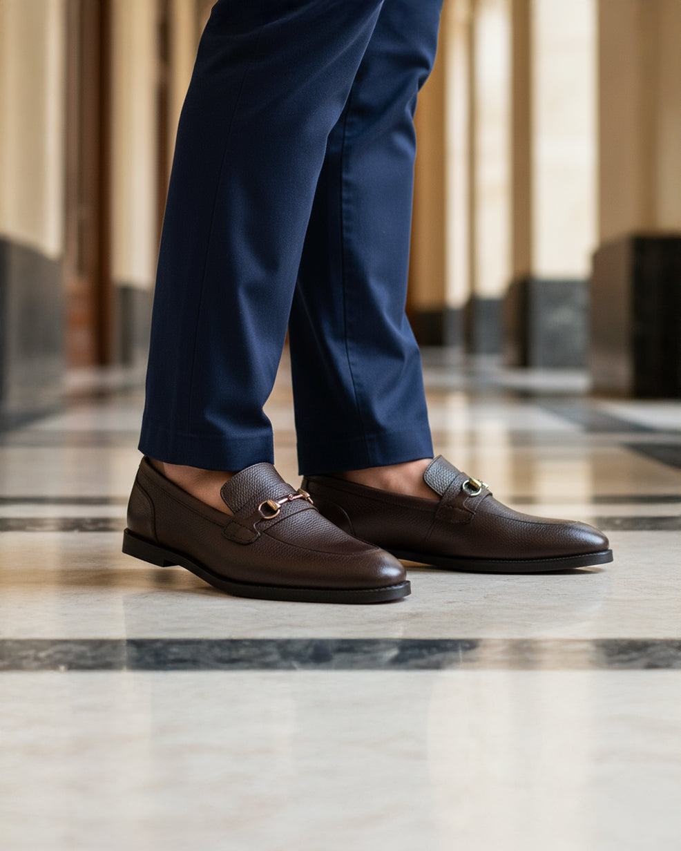 Leory - Men's Dark Brown Pebble Grain Leather Loafer
