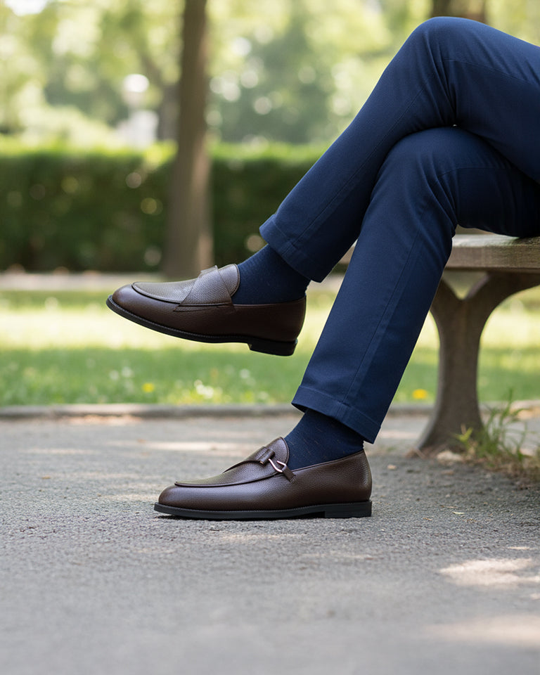 Lexoro - Men's Dark Brown Pebble Grain Leather Loafer
