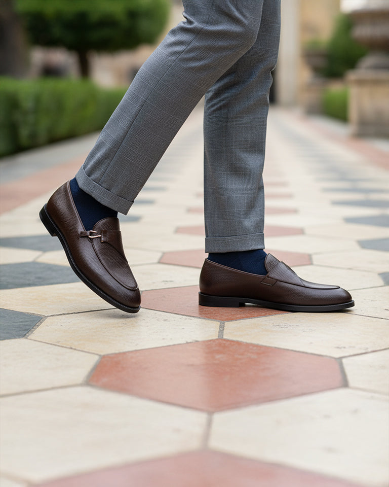 Lexoro - Men's Dark Brown Pebble Grain Leather Loafer