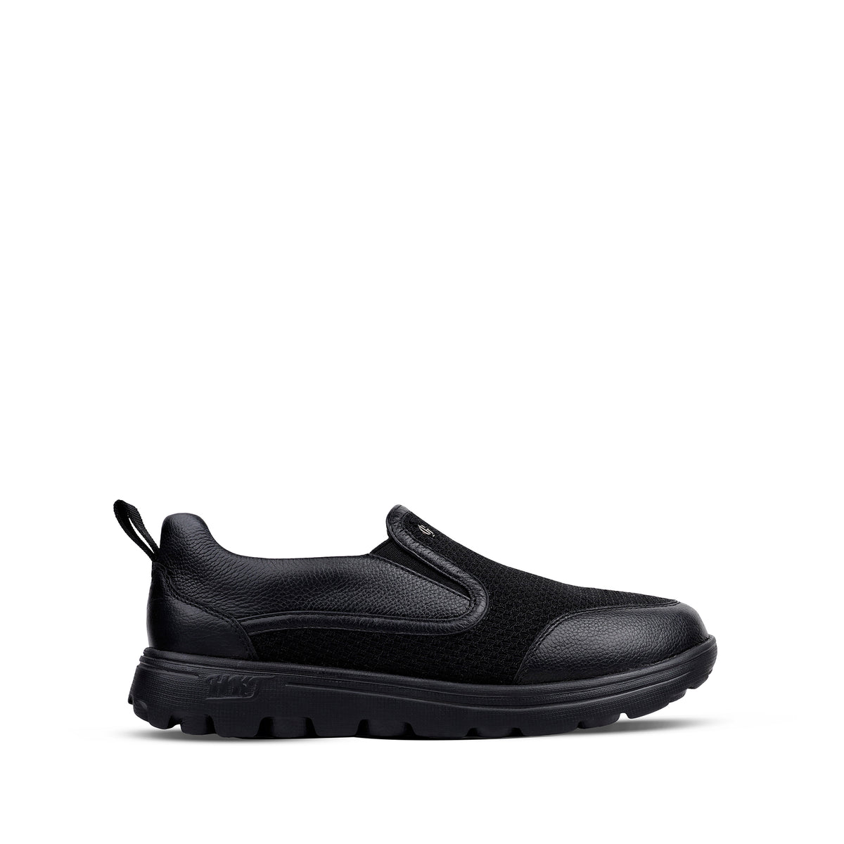 Alan - Men's Black Milled Leather & Mesh Fabric Sneaker