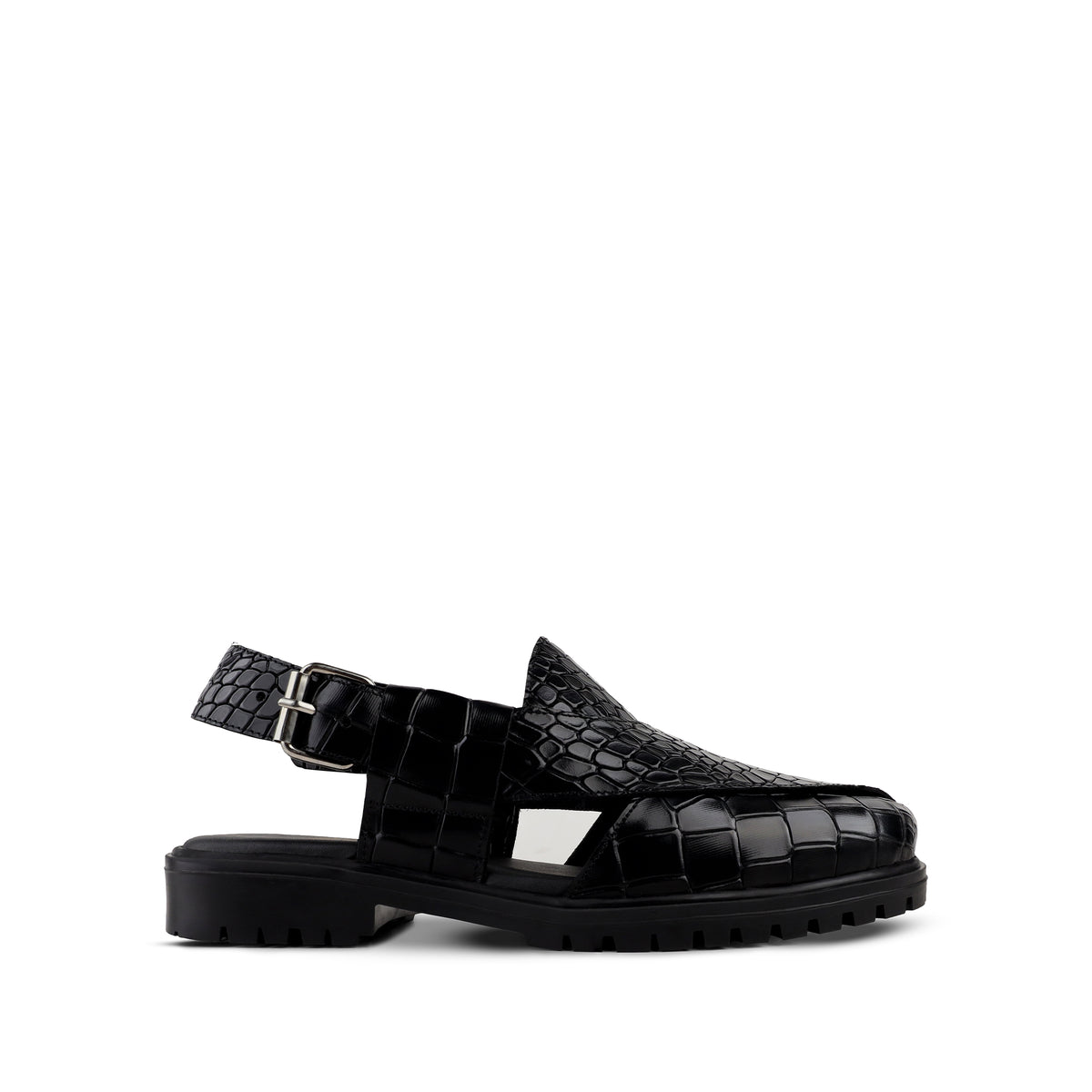 Saul - Men's Black Crocodile Printed Leather Sandal