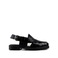 Saul - Men's Black Crocodile Printed Leather Sandal
