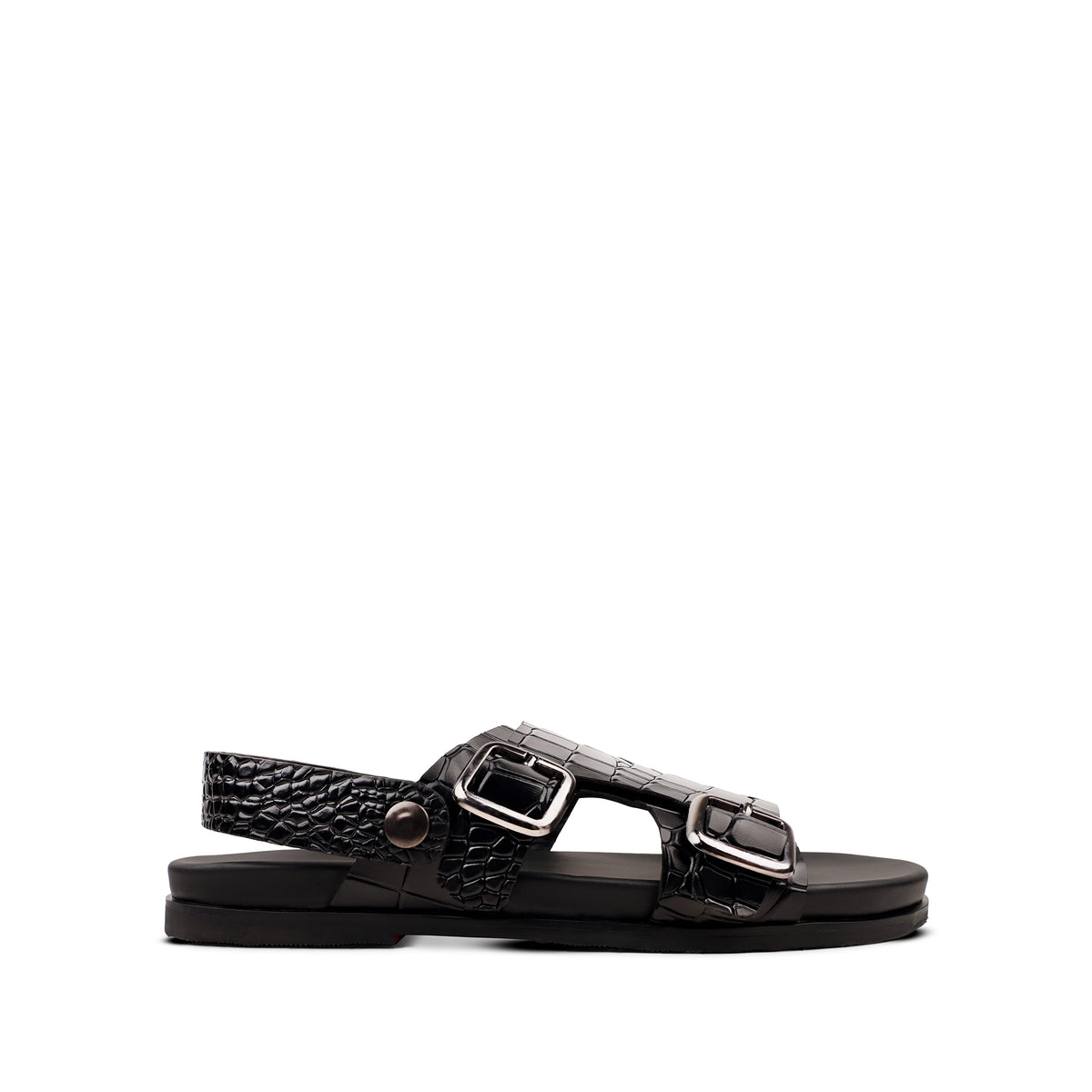 Damian - Men's Black Crocodile Printed Leather Sandal