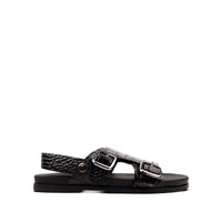 Damian - Men's Black Crocodile Printed Leather Sandal