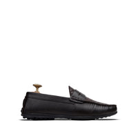 Knox - Men's Dark Brown Woven Textured Calf Leather Driver Shoe