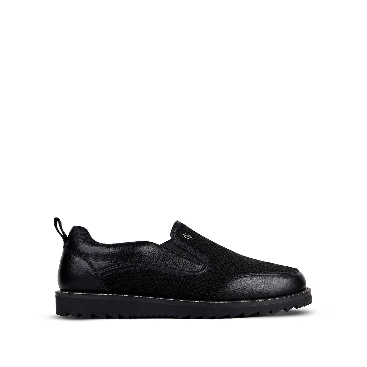 Hugh - Men's Black Pebble Leather and Mesh Fabric Sneaker