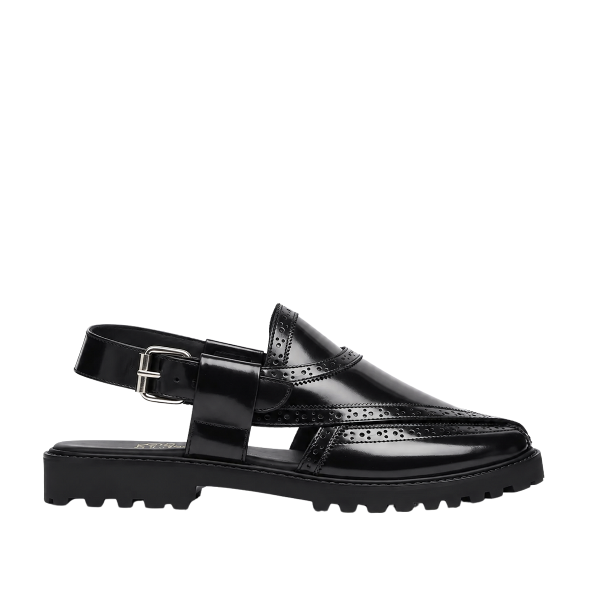 Brooklyn - Men's Black Box Leather High Shine Sandal