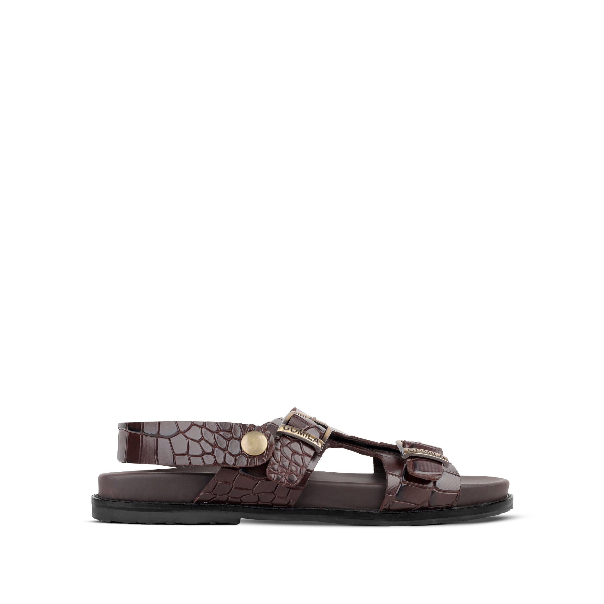 Damian - Men's Dark Brown Crocodile Printed Leather Sandal