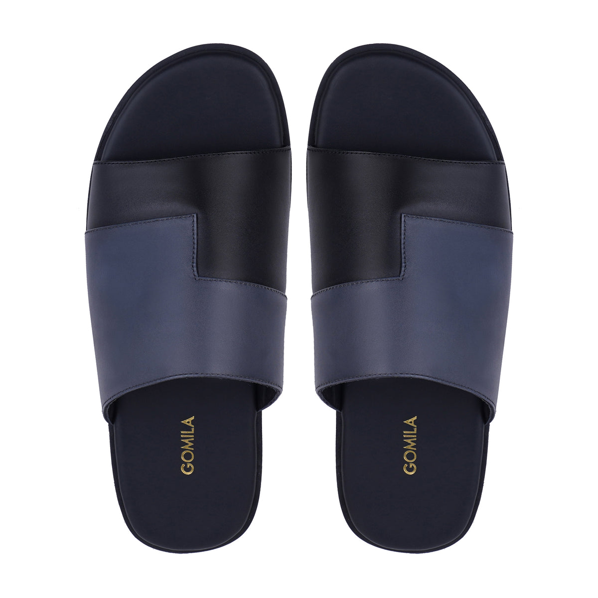 Borela - Men's Black and Blue Calf Leather Slipper