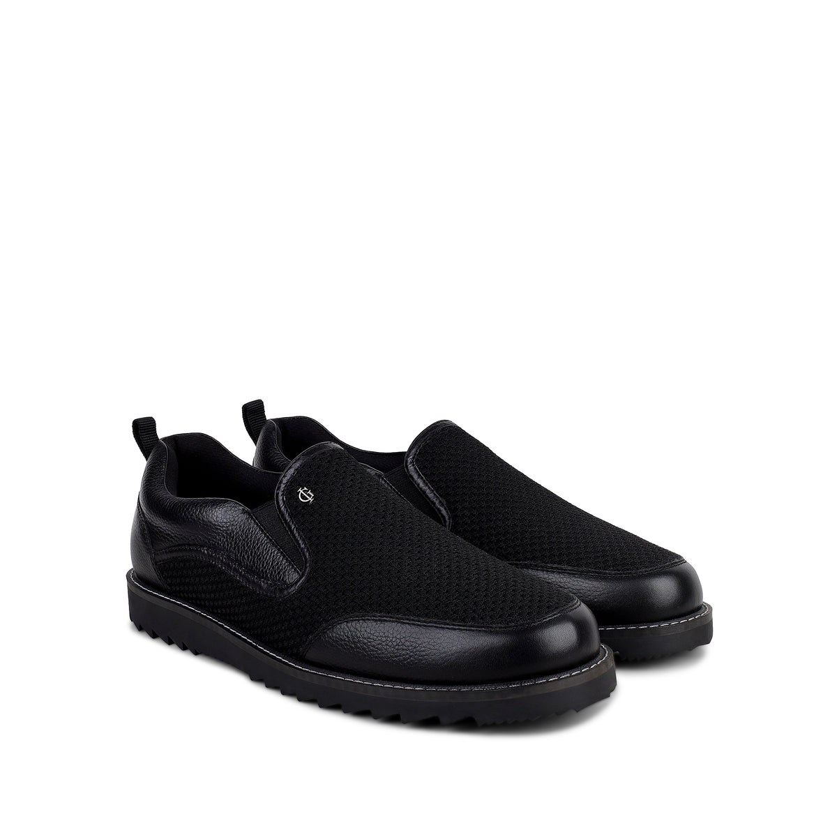Hugh - Men's Black Pebble Leather and Mesh Fabric Sneaker