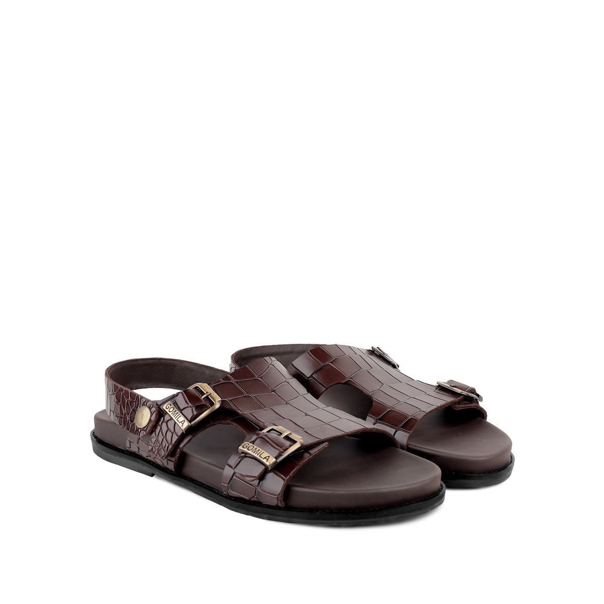 Damian - Men's Dark Brown Crocodile Printed Leather Sandal