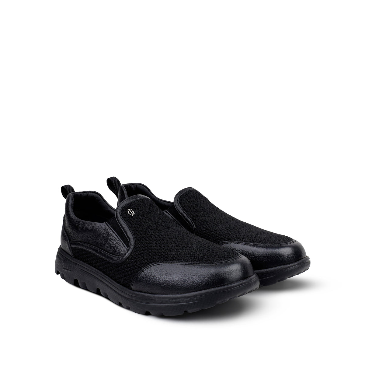 Alan - Men's Black Milled Leather & Mesh Fabric Sneaker