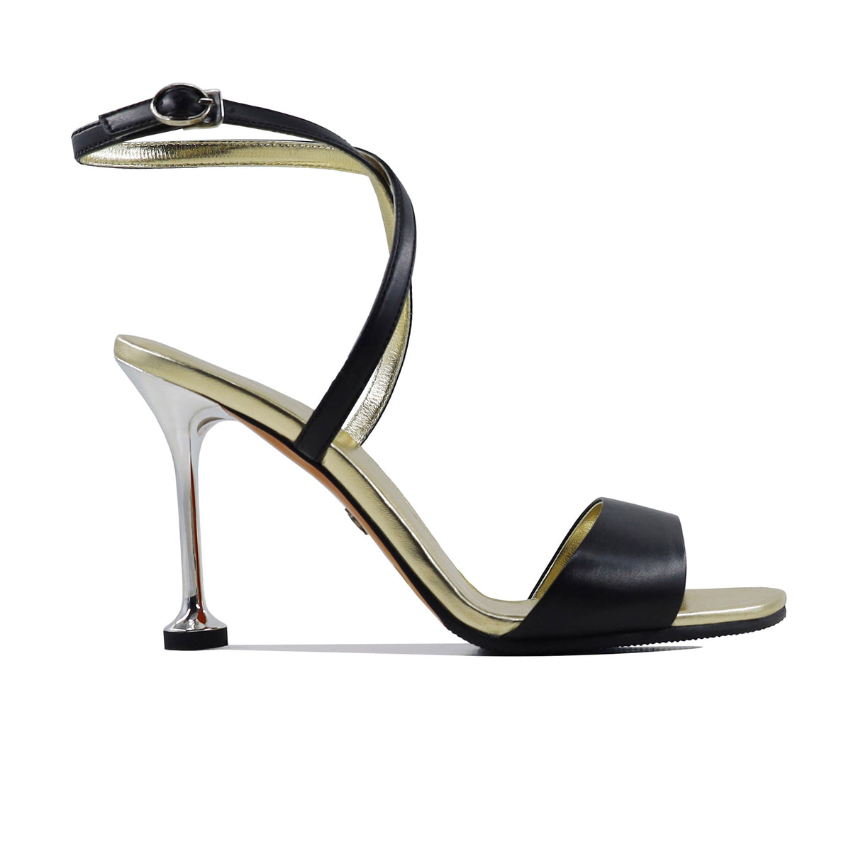 Anna - Women's Golden and Black Strapped 90mm Heels