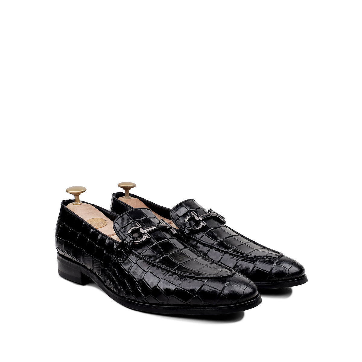 Heath - Men's Black Crocodile Printed Loafer