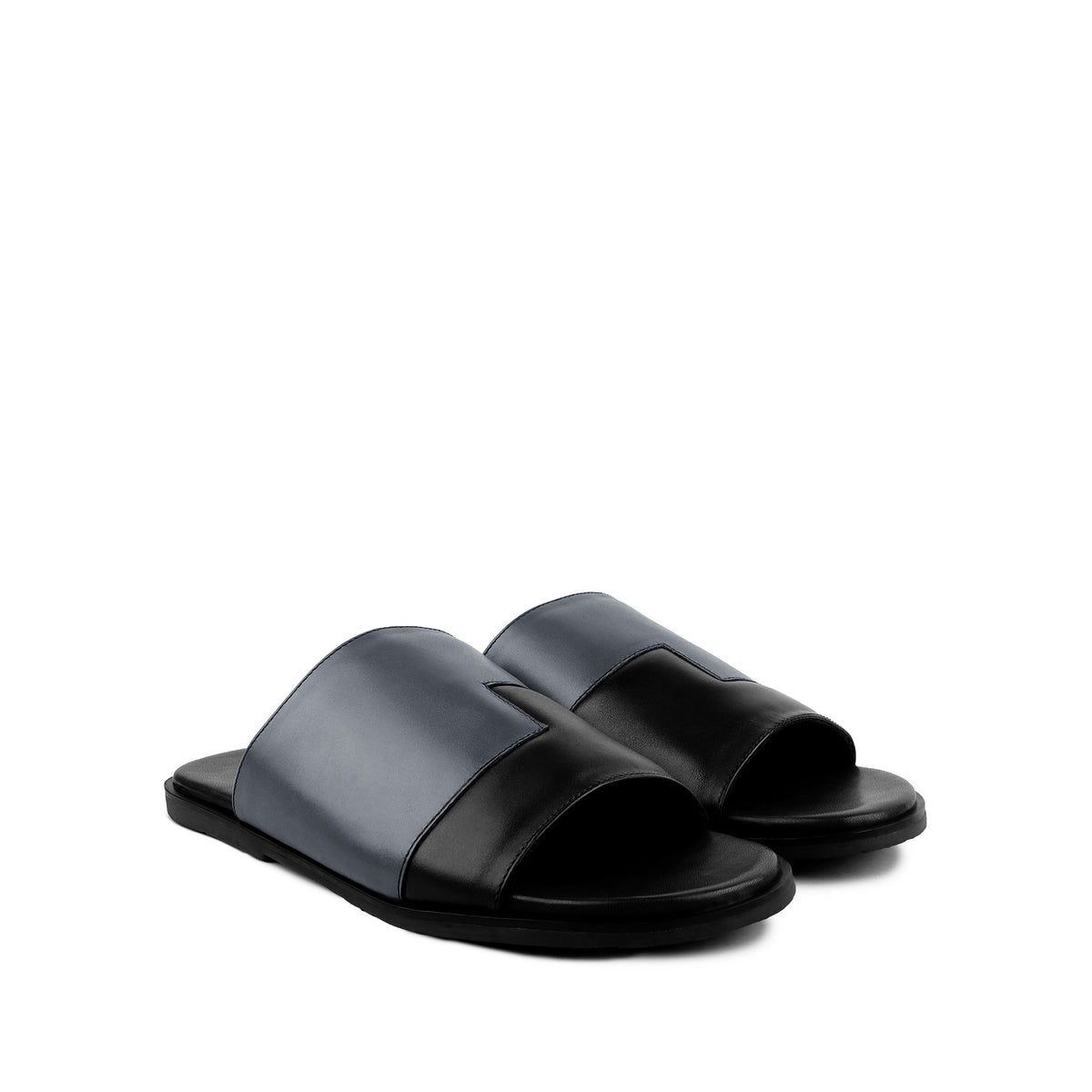 Borela - Men's Black & Gery Calf Leather Slipper