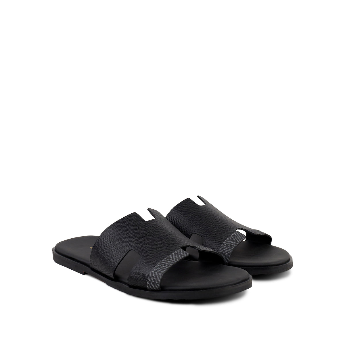 Cameron PRINTED - Men's Black Calf Leather Slippers