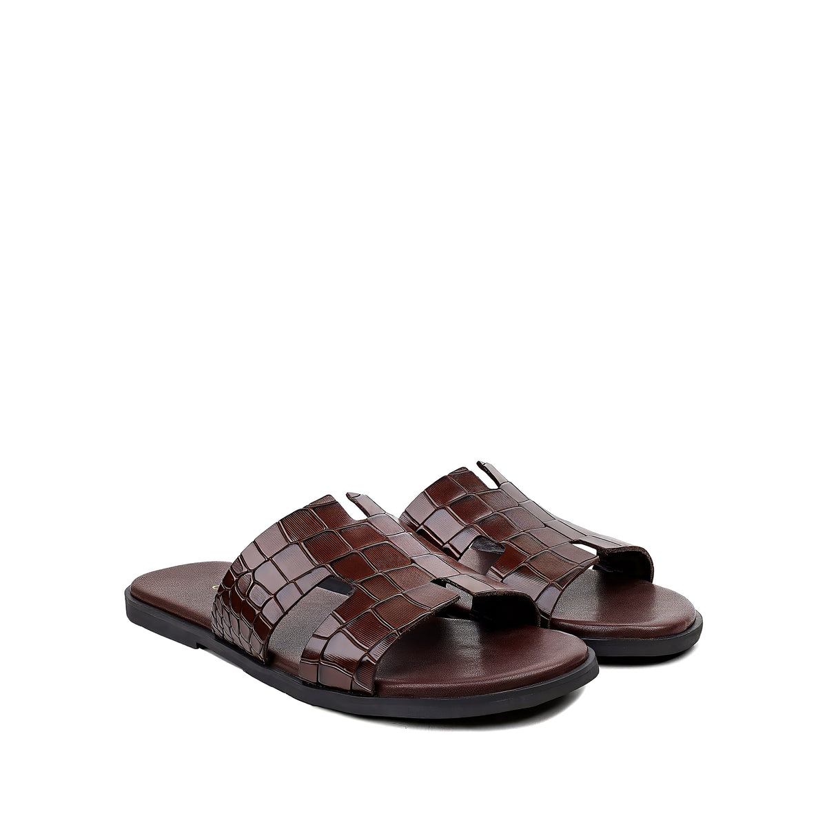 Cameron CROCO- Men's Chocolate Brown Crocodile Textured Leather Slipper