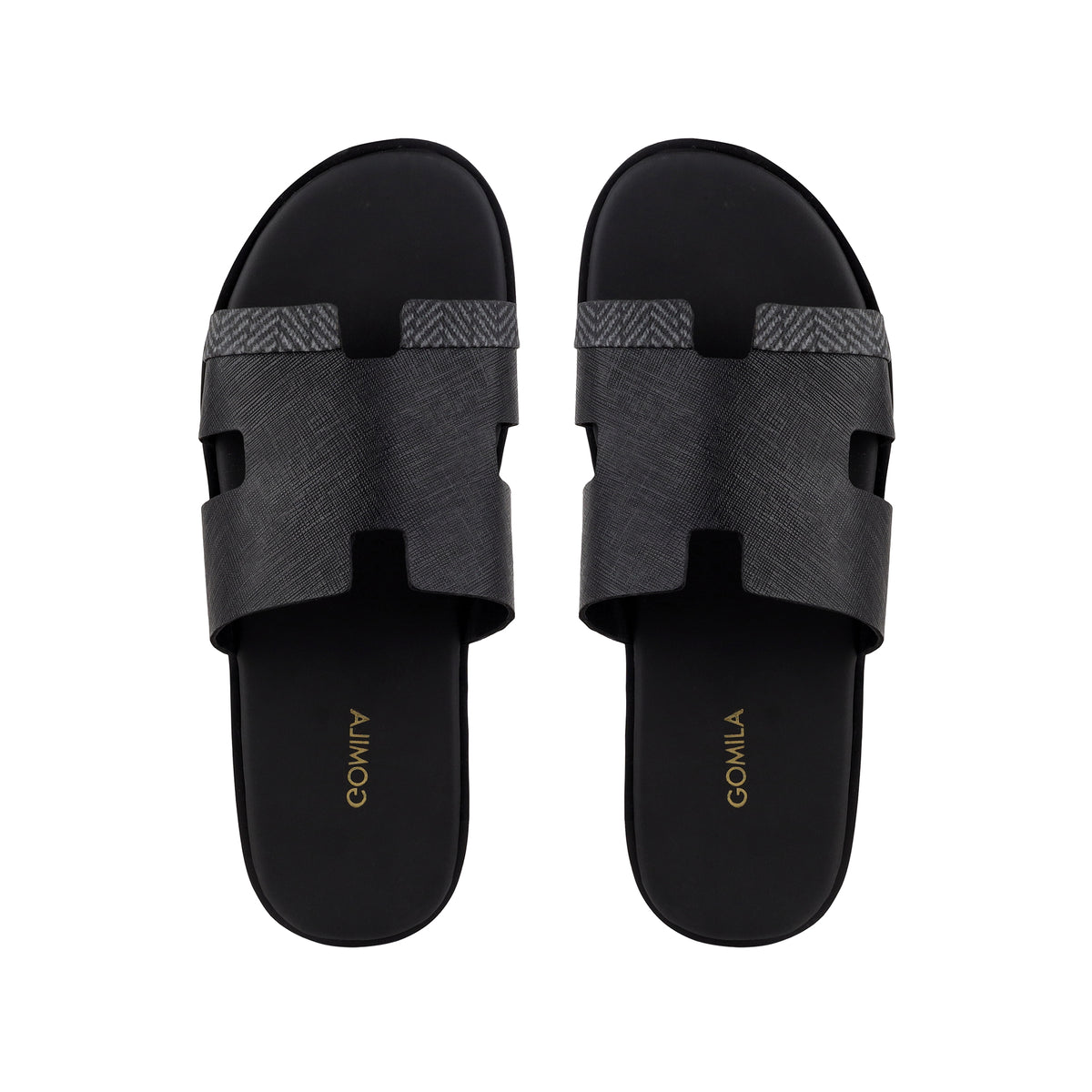 Cameron PRINTED - Men's Black Calf Leather Slippers