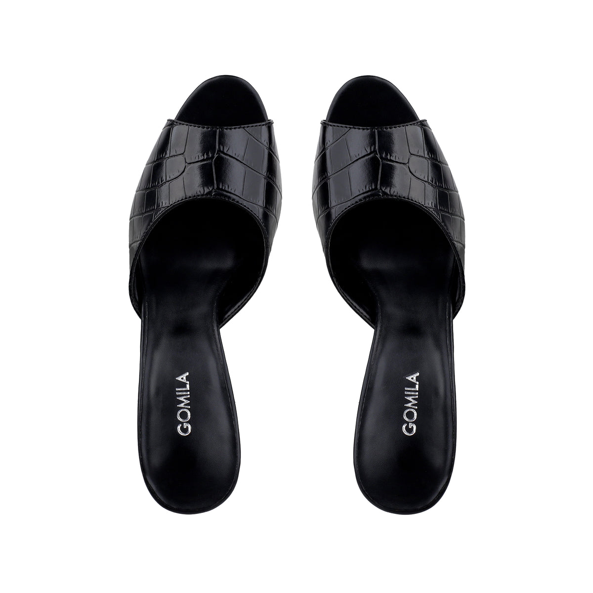 Elira - Women's Black Crocodile Print 90mm Heels