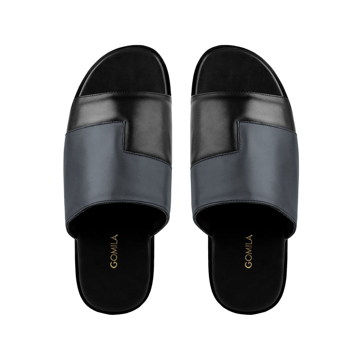Borela - Men's Black & Gery Calf Leather Slipper