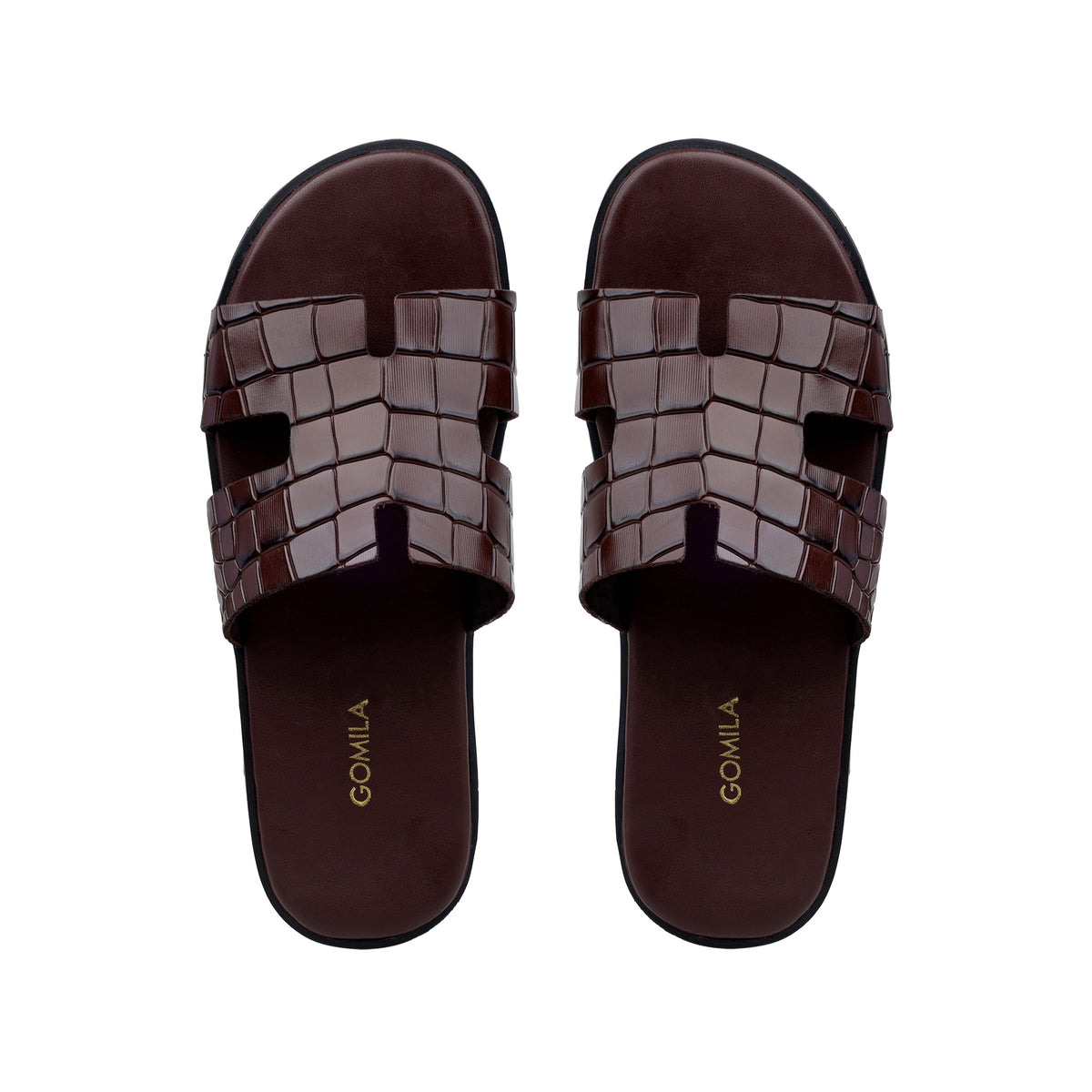 Cameron CROCO- Men's Chocolate Brown Crocodile Textured Leather Slipper