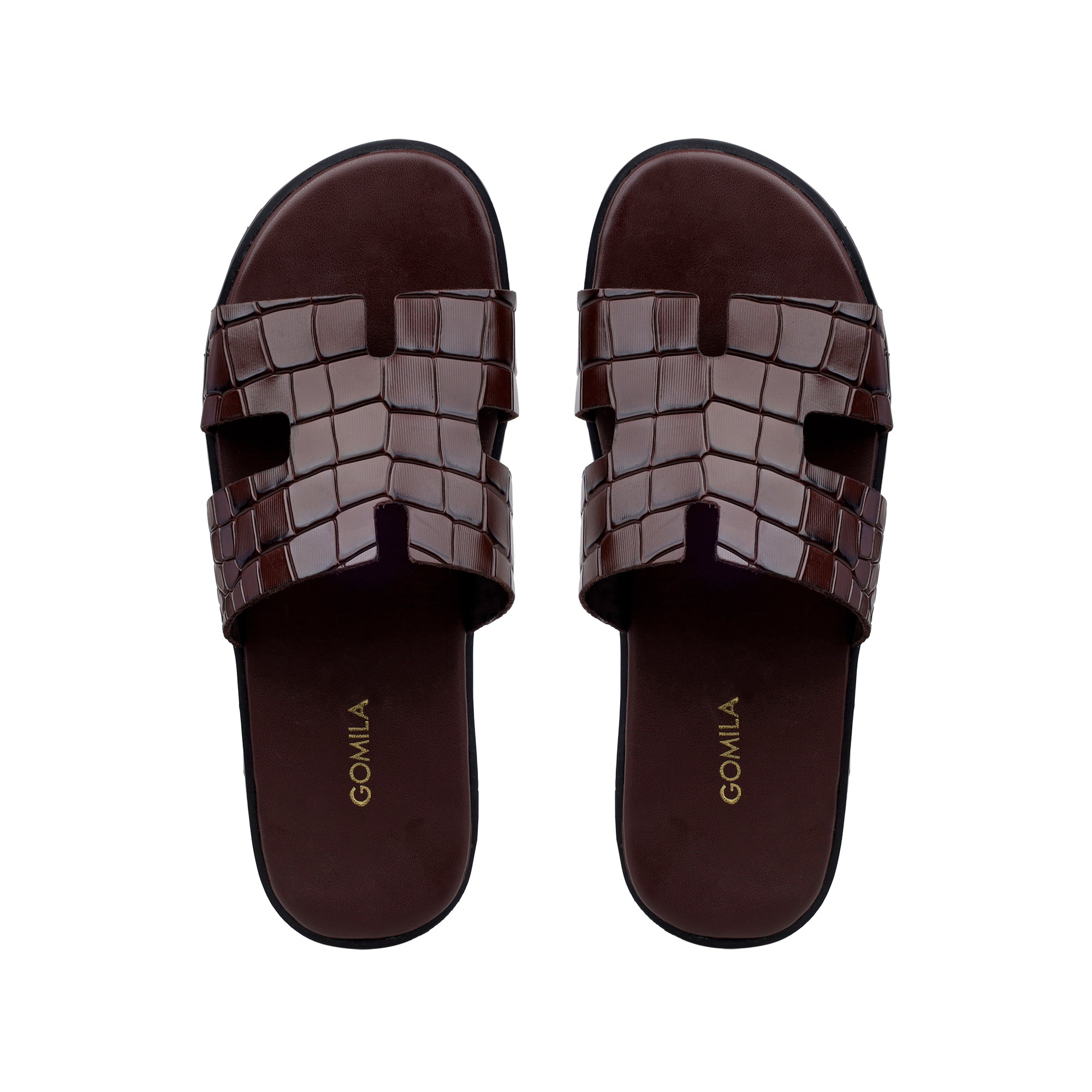 Cameron CROCO- Men's Chocolate Brown Crocodile Textured Leather Slipper