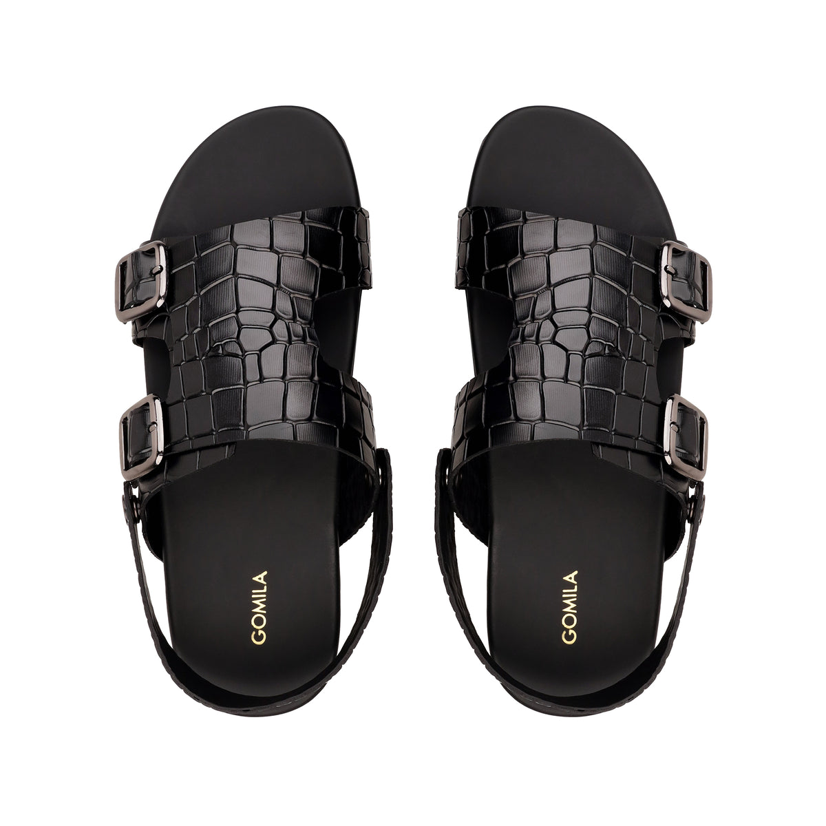 Damian - Men's Black Crocodile Printed Leather Sandal
