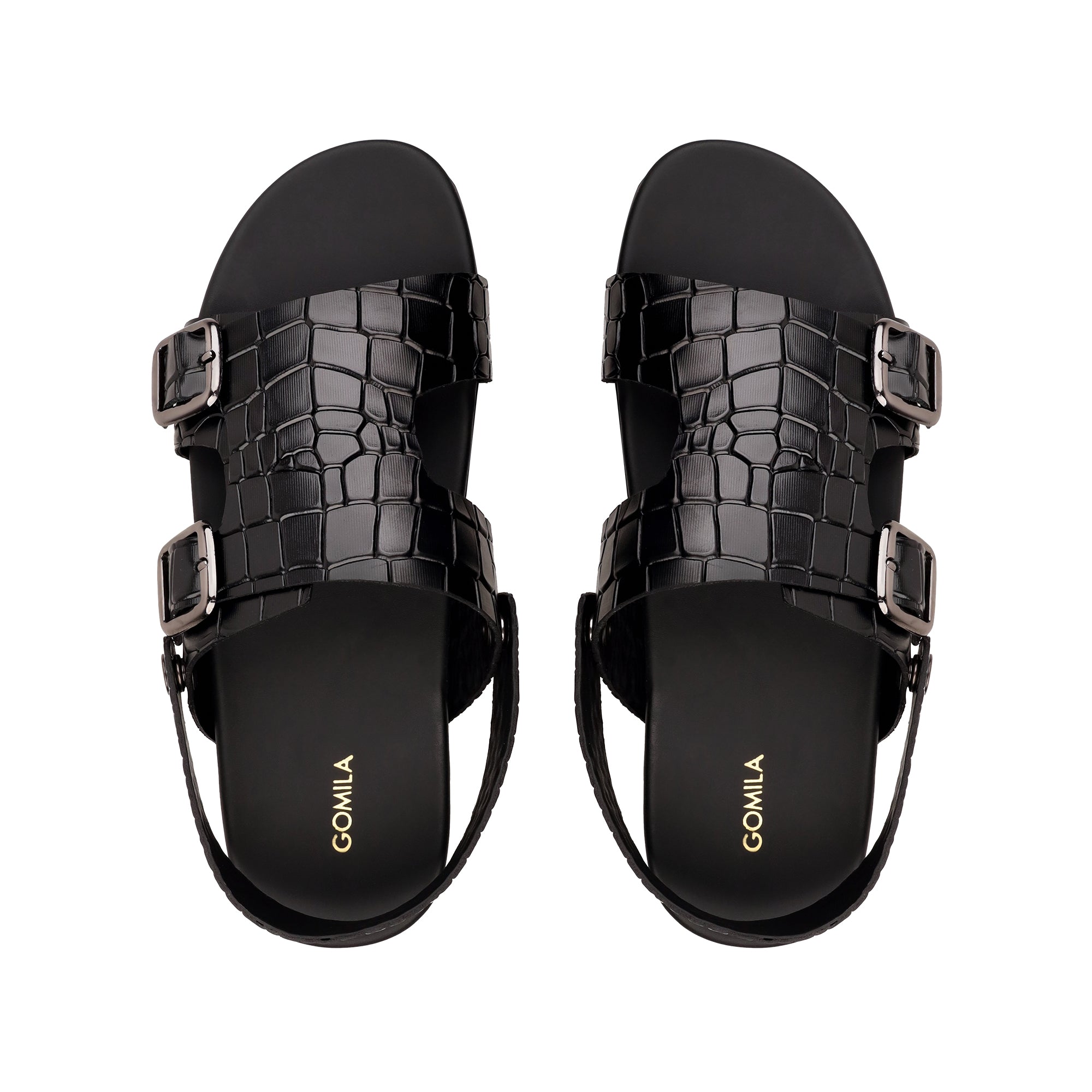 Damian - Men's Black Crocodile Printed Leather Sandal