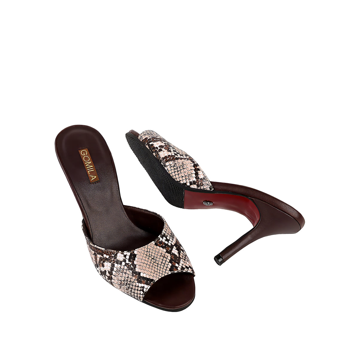 Elira - Women's Brown Snake Print 90mm Heels