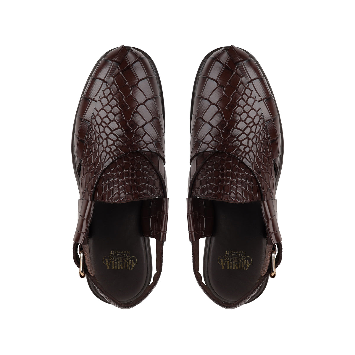 Saul - Men's Dark Brown Crocodile Printed Leather Sandal