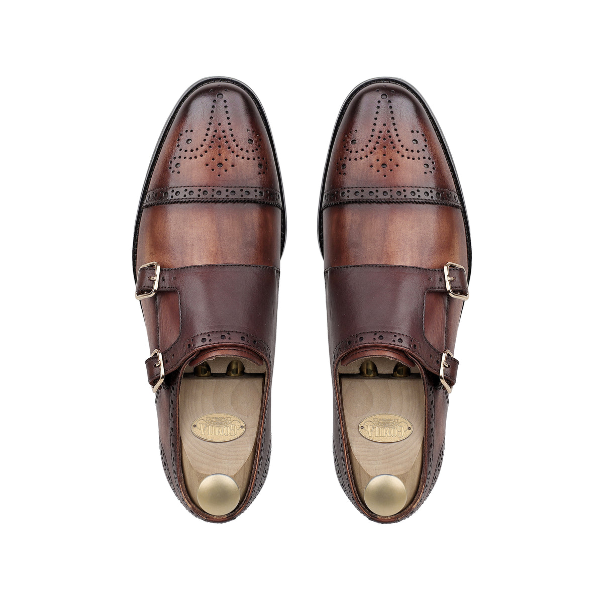 Haslit - Men's Burnished Brown Calf Leather Double Monkstrap