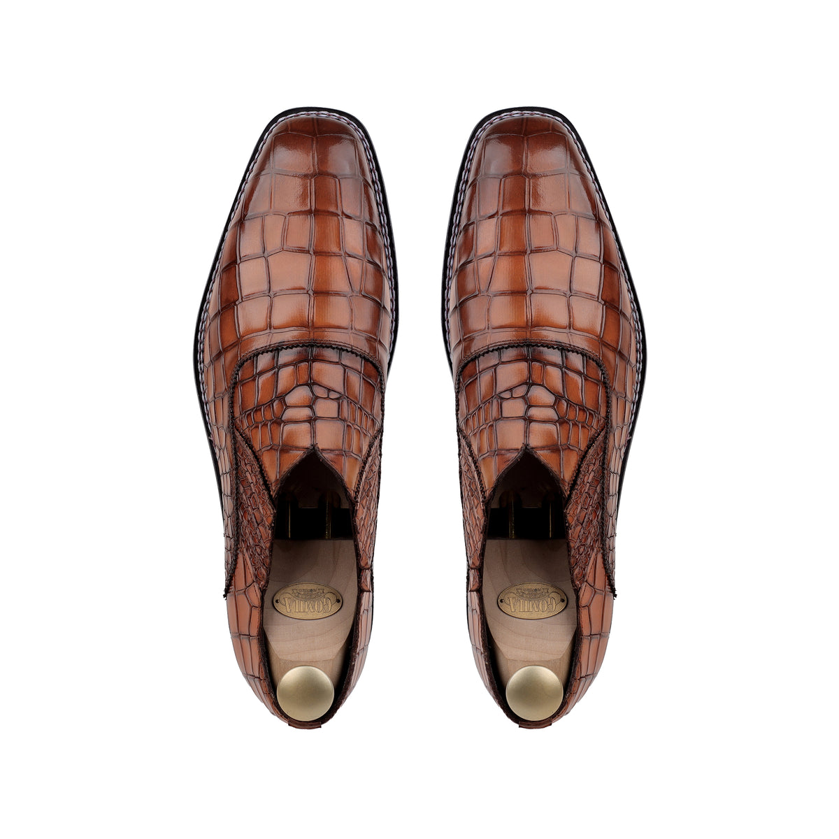Adler - Men's Tan Crocodile Textured Goodyear Welted Leather Oxford