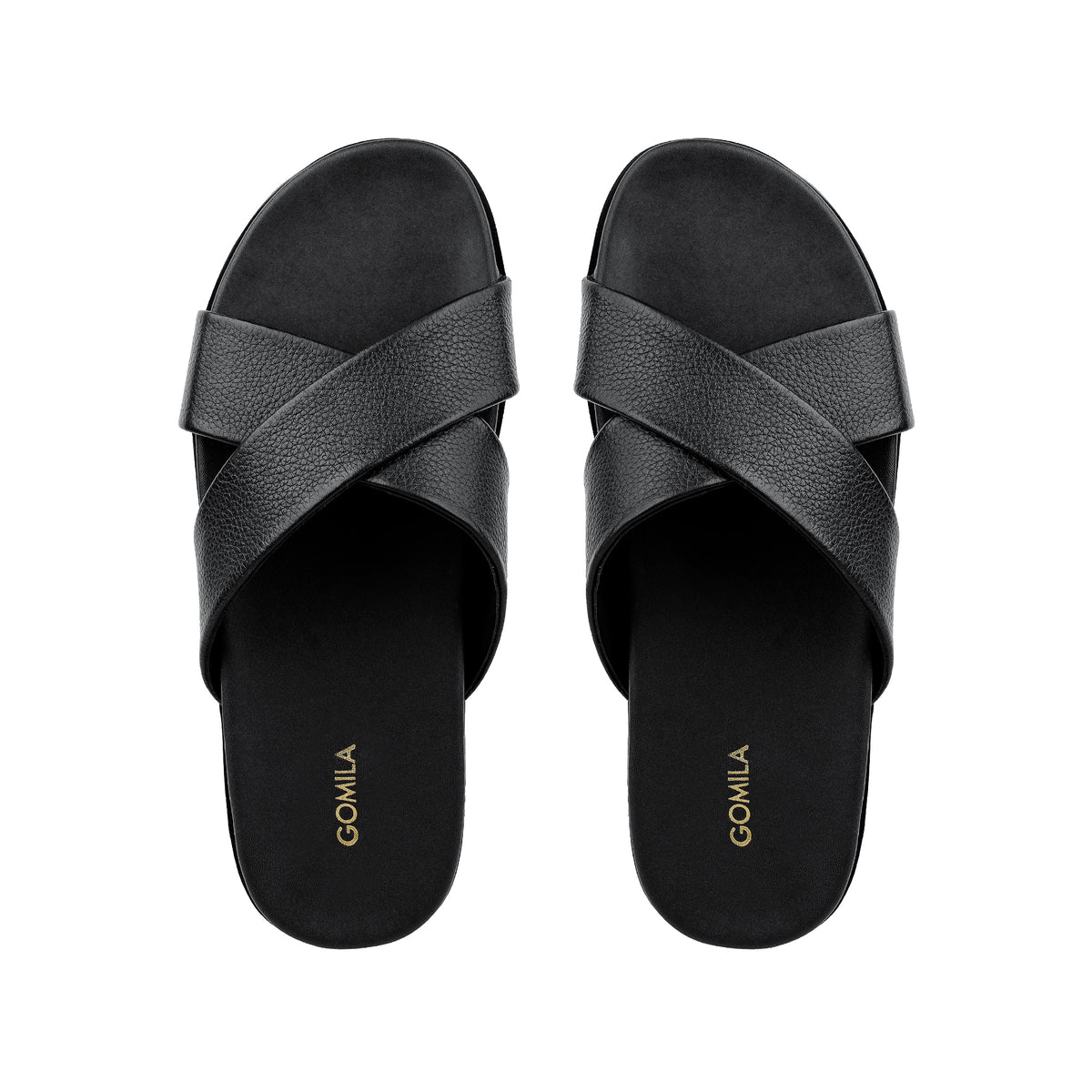 Elvo - Men's Black Pebble Grain Leather Slipper
