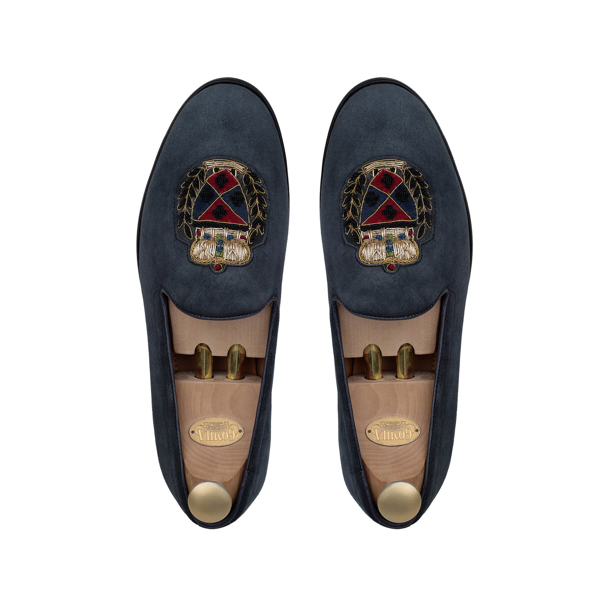 Ellis - Men's Navy Blue Suede & Embroidery Loafer