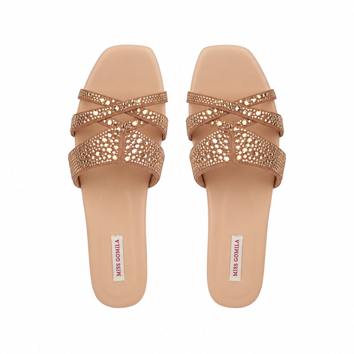 Freya - Women's Champagne Hand Set Crystals Slipper
