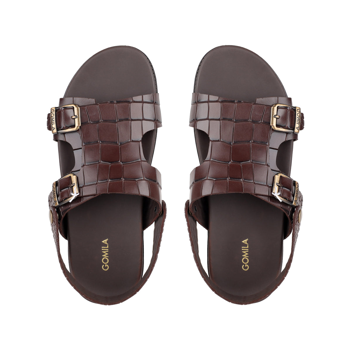 Damian - Men's Dark Brown Crocodile Printed Leather Sandal