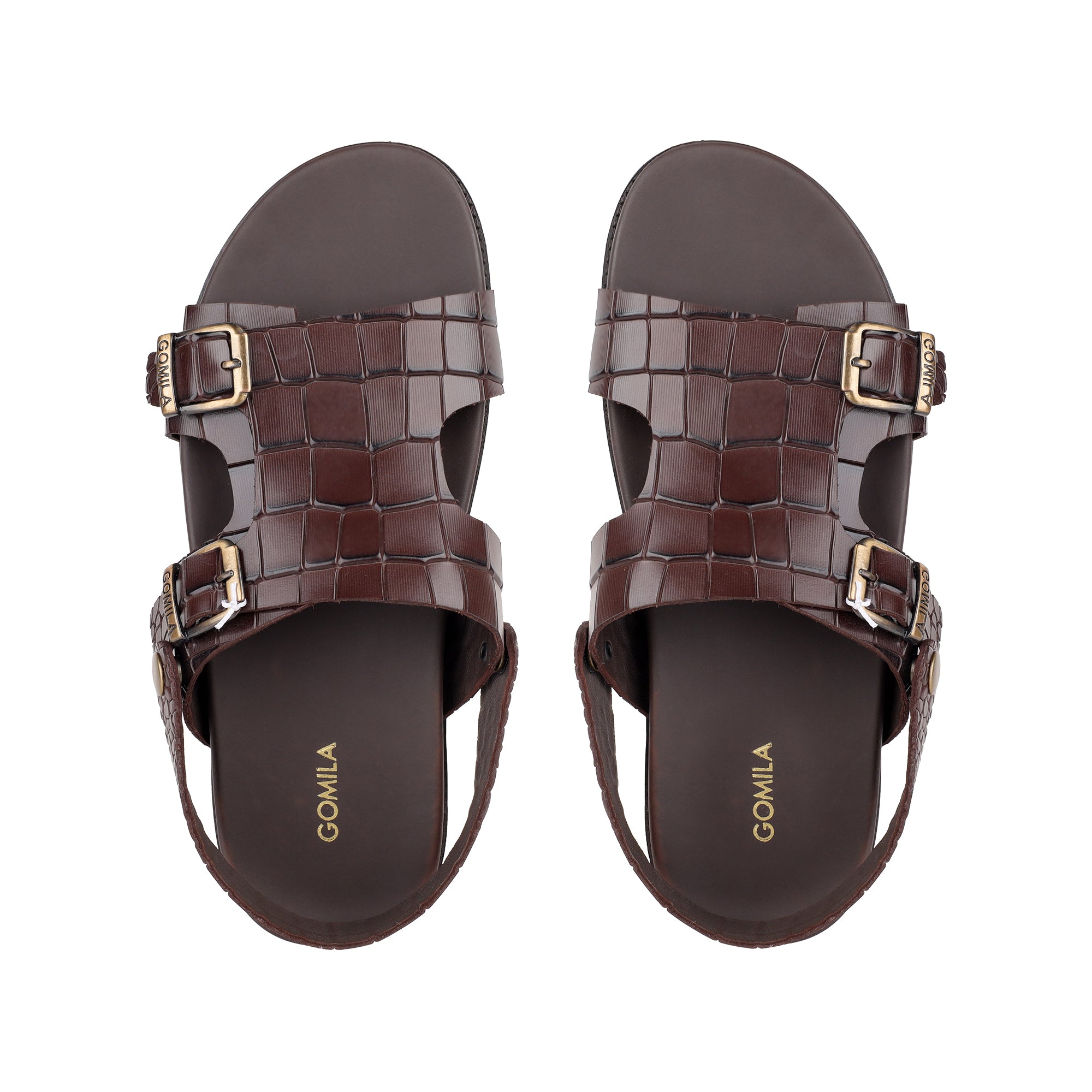 Damian - Men's Dark Brown Crocodile Printed Leather Sandal