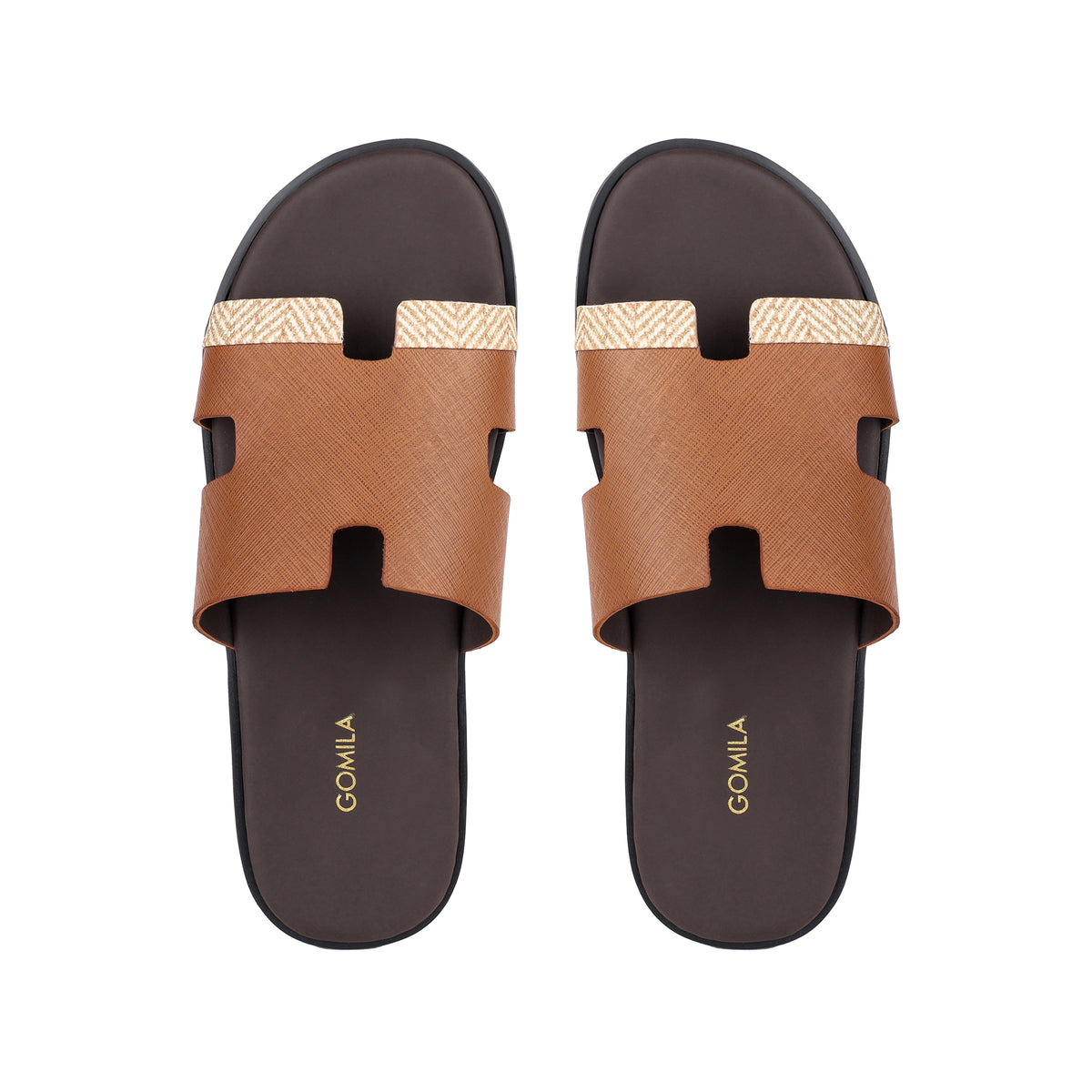 Cameron PRINTED - Men's Tan Calf Leather Slippers