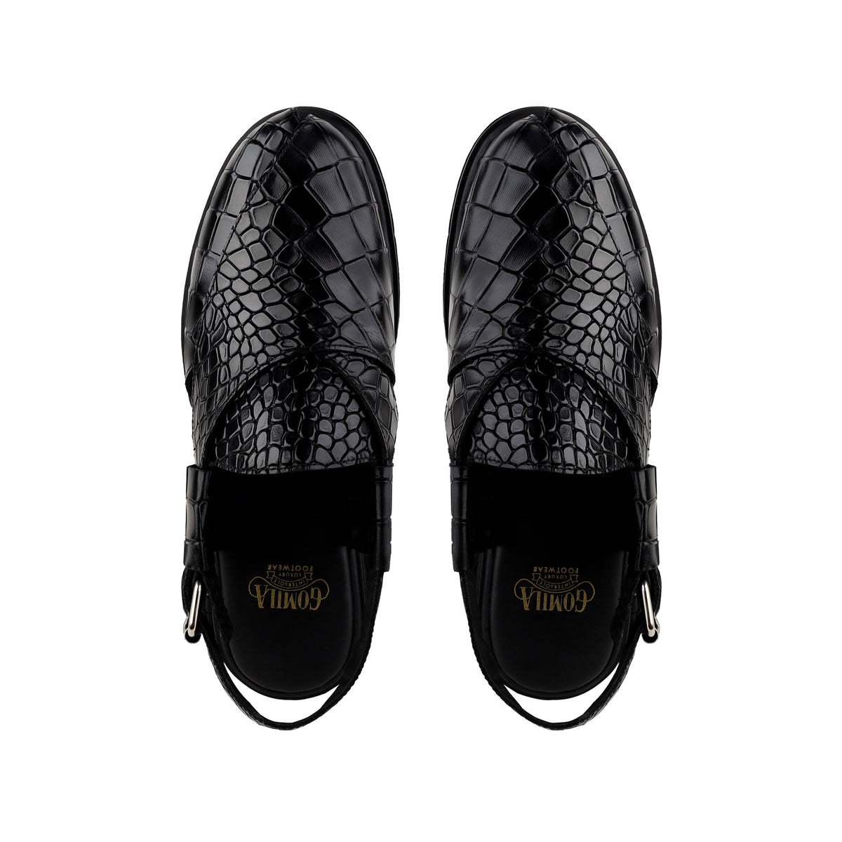 Saul - Men's Black Crocodile Printed Leather Sandal