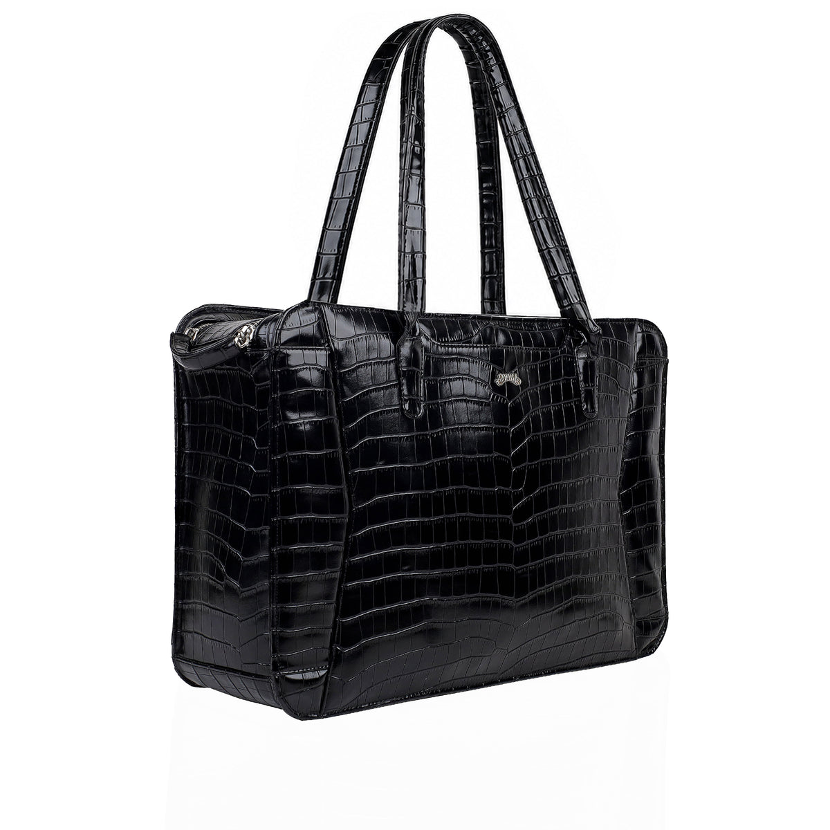 Zayne - Black Crocodile Leather Laptop Bag