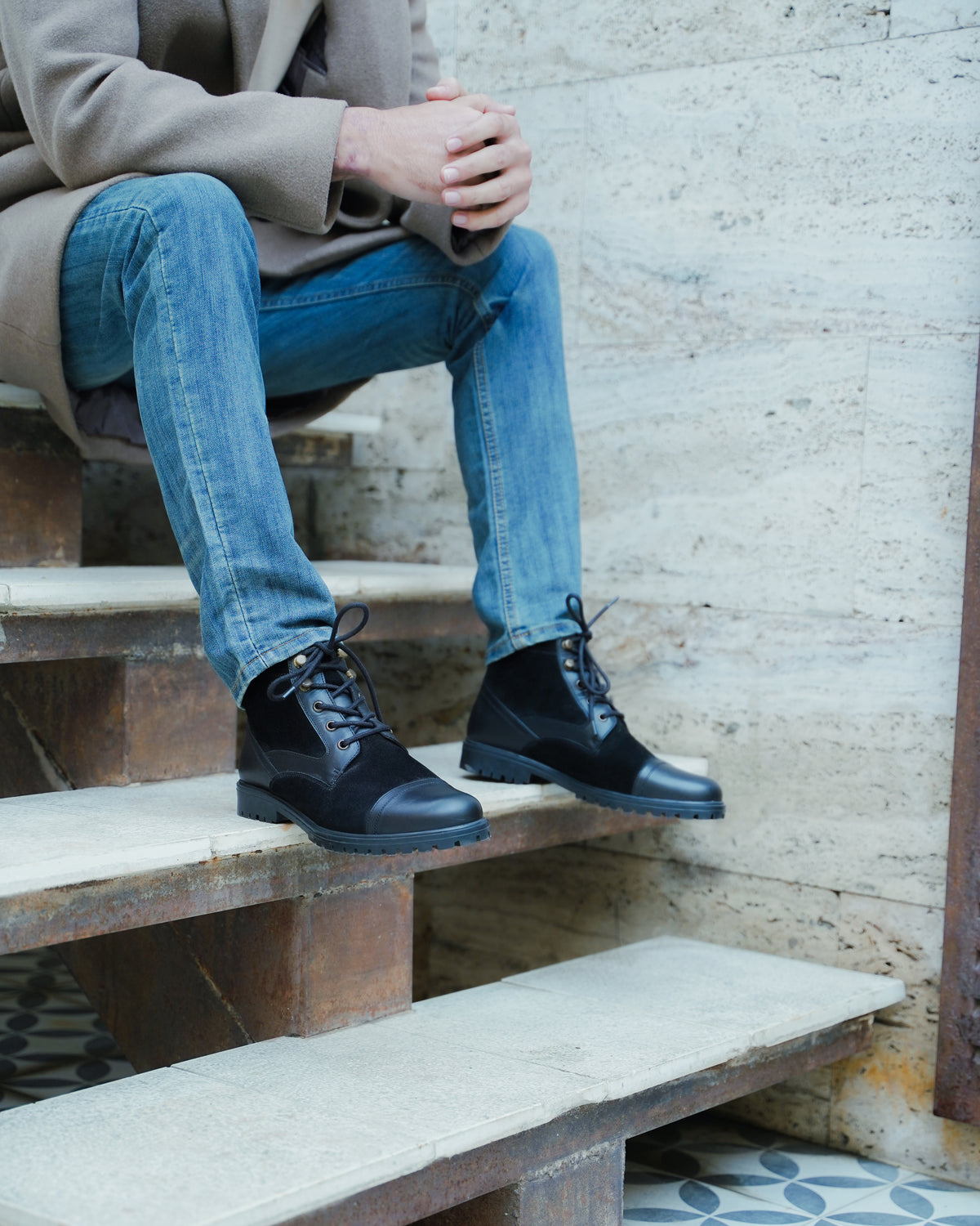 Dosia - Men's Black Kid Suede and Calf Leather Boot