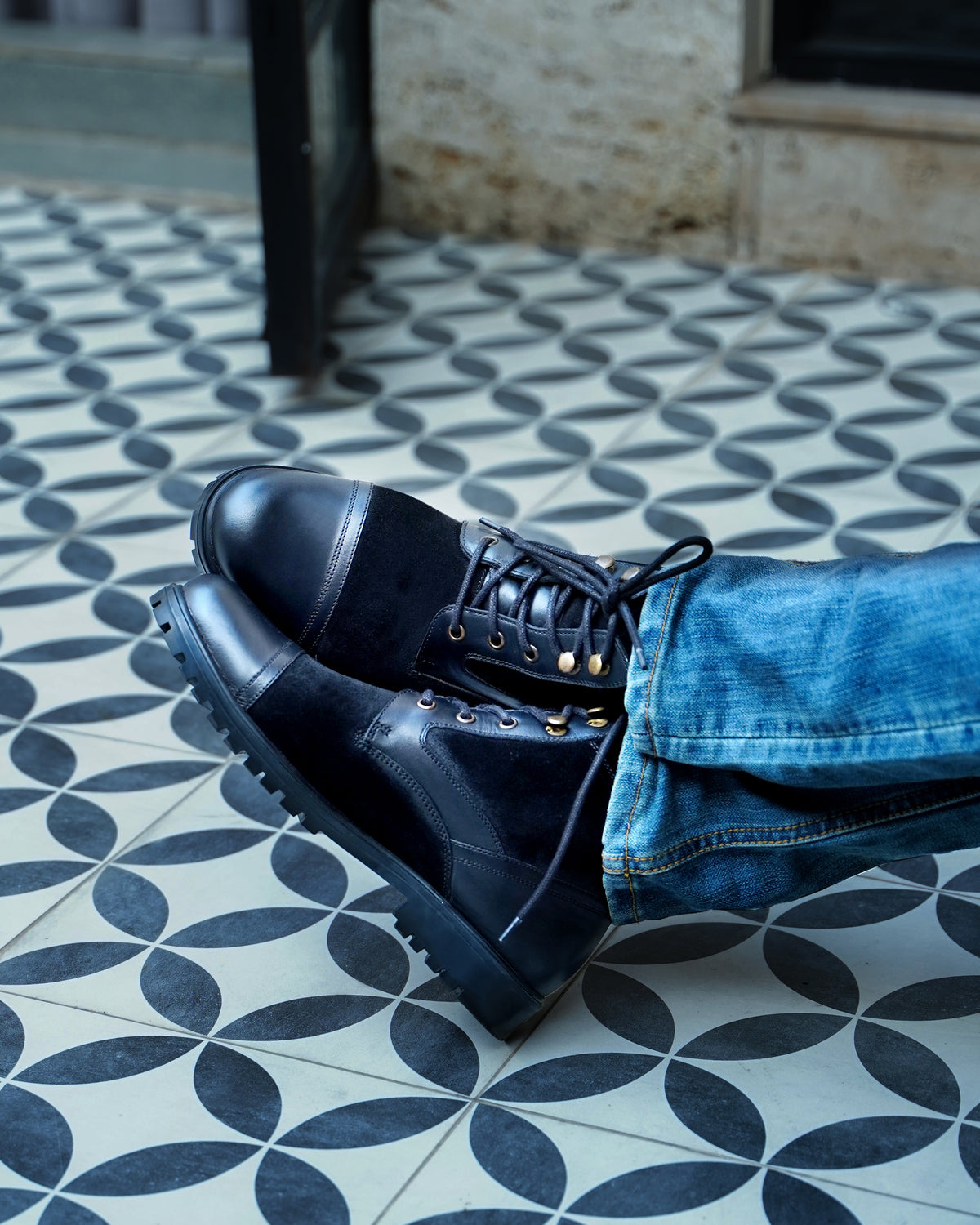 Dosia - Men's Black Kid Suede and Calf Leather Boot